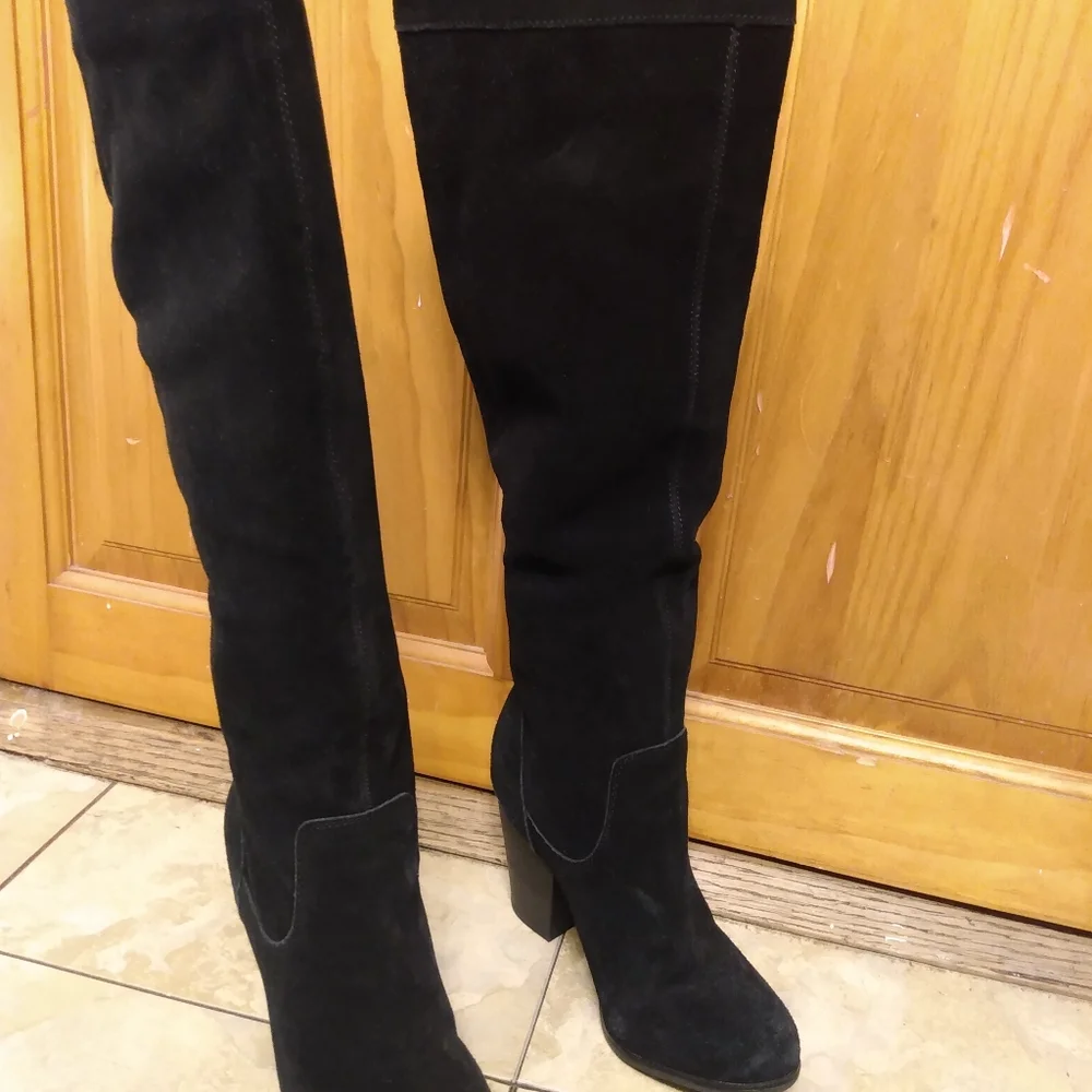 Michael Shannon Abbie Knee High Boots Womens Size 6 Black Suede Leather Zip